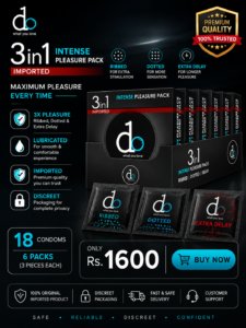 DO 3 in 1 Intense Pleasure Pack Condoms (18 Pieces / 6 Packs Dispenser Box) - Ribbed, Dotted & Extra Delay Lubricated - Imported